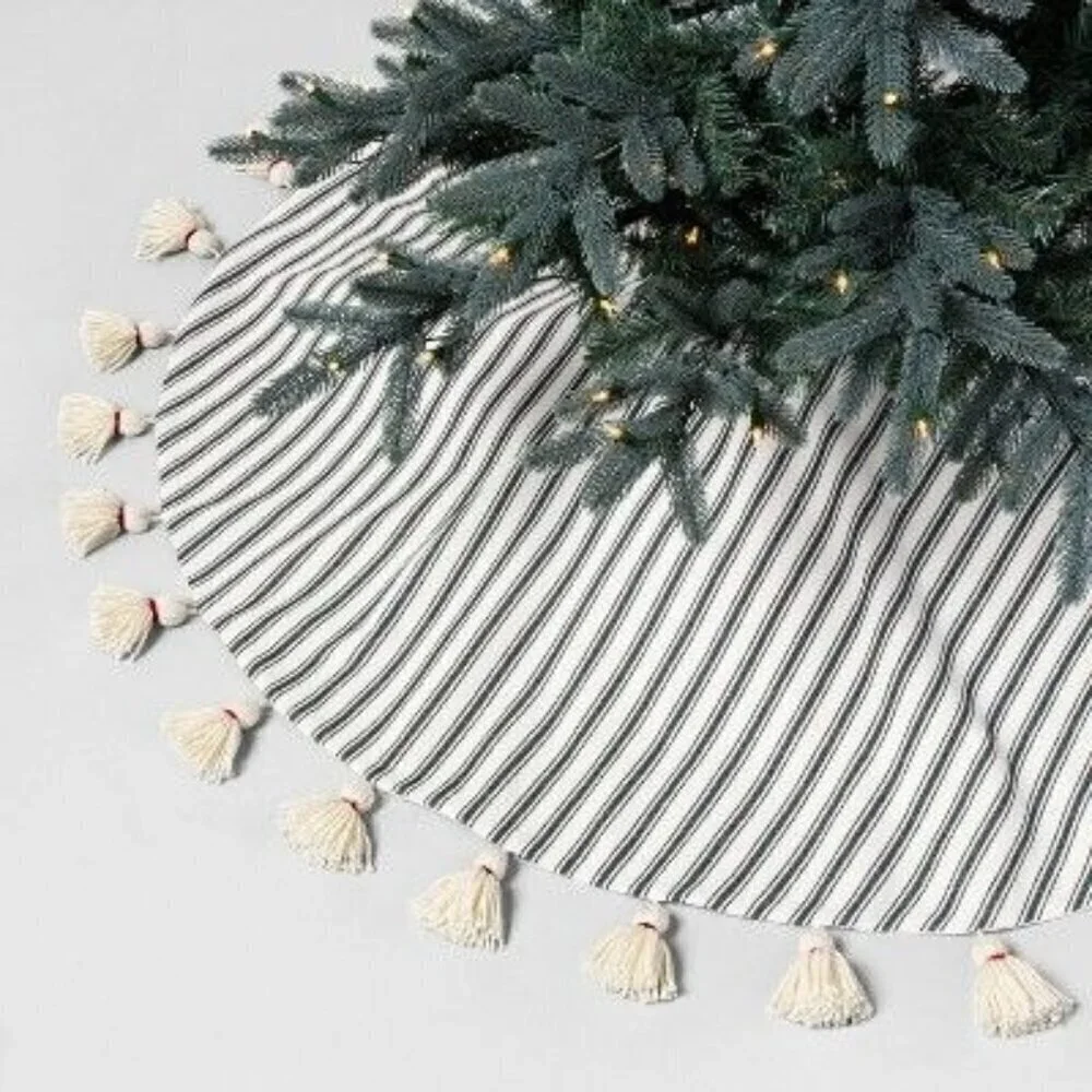 Ticking Stripe Christmas Tree Skirt w/ Tassels Green - Hearth & Hand Magnolia‎